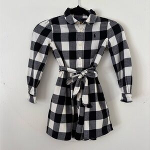Classic Polo by Ralph Lauren Kids Black and White Twill Checkered Shirt Dress